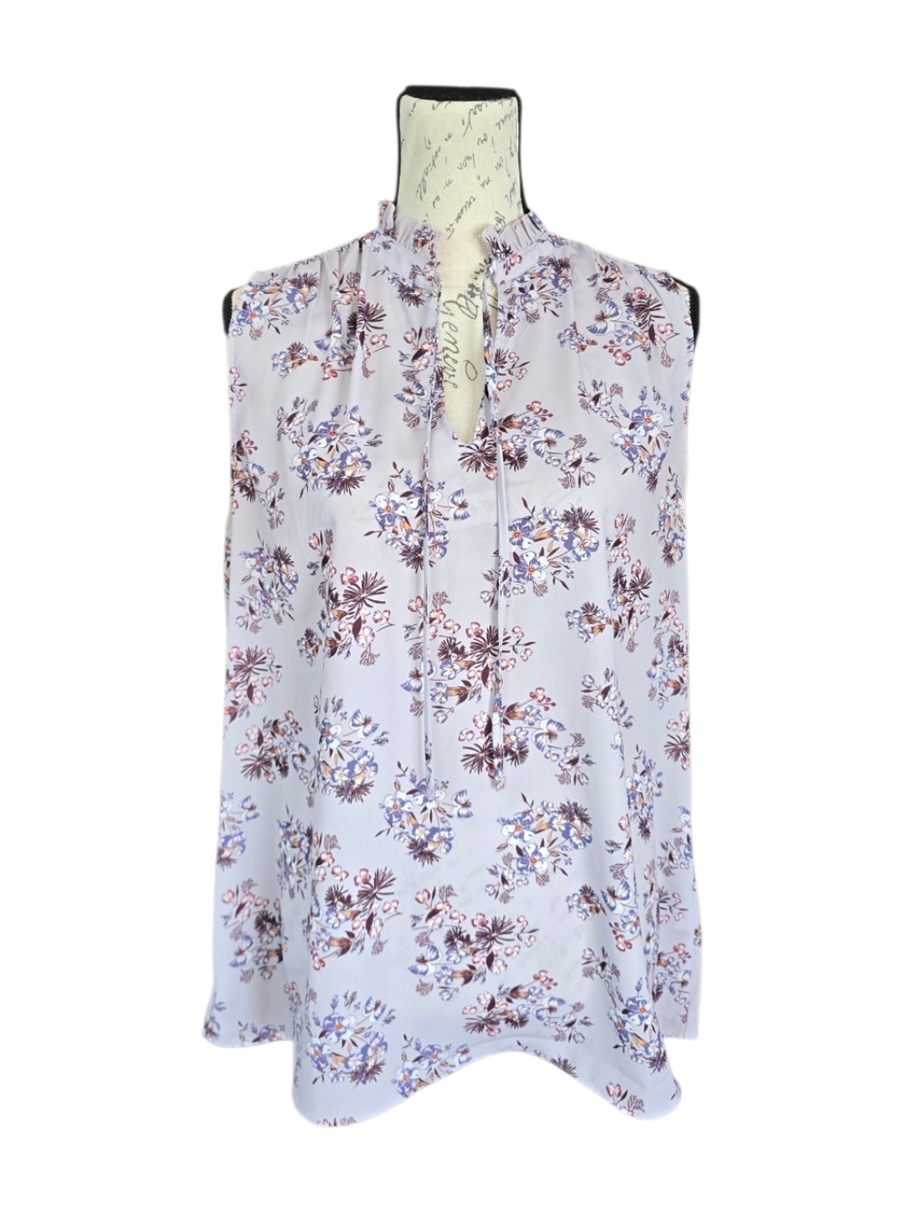 St Tropez West Purple Blue Floral Sleeveless Blouse L